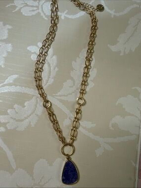 Plunder Gold Chain Necklace with Blue Stone Pendant